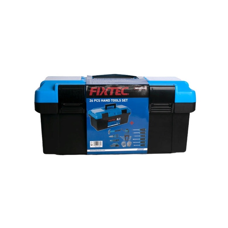 FIXTEC 26 pcs Hand Tools Set With Heavy Duty Plastic Tool Box 17"