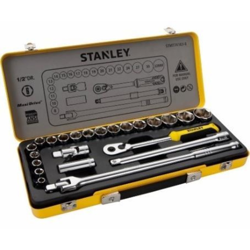 STANLEY 1/2" DR. SOCKET SET 24-PCS 8-32MM 12-PT METAL TIN