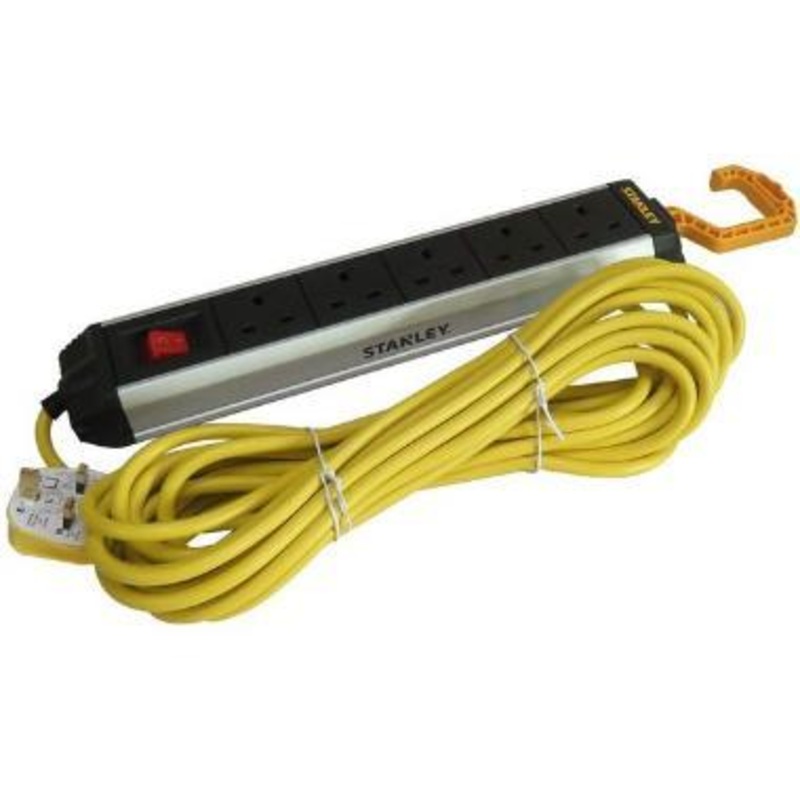 STANLEY POWER BAR 10MTRS 1.5MM 5- SOCKETS PVC CABLE W/HOOK