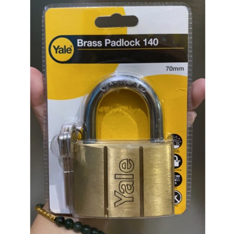 Yale 70mm Brass Padlock H/D 3 keys