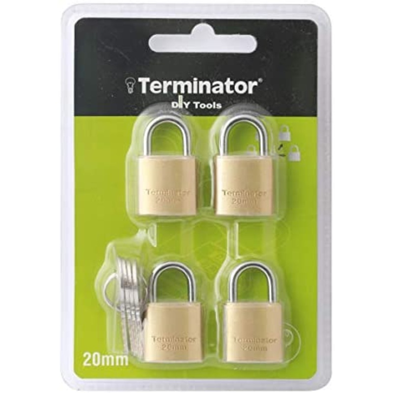 Terminator Brass pad locks set 4 : 1 with sealed blister packing (20mm)