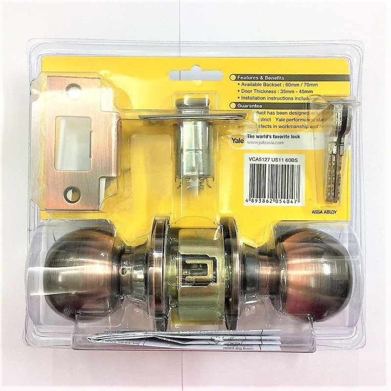 Yale round brass entrance function knobset (blister pack) KE-607ET-PB