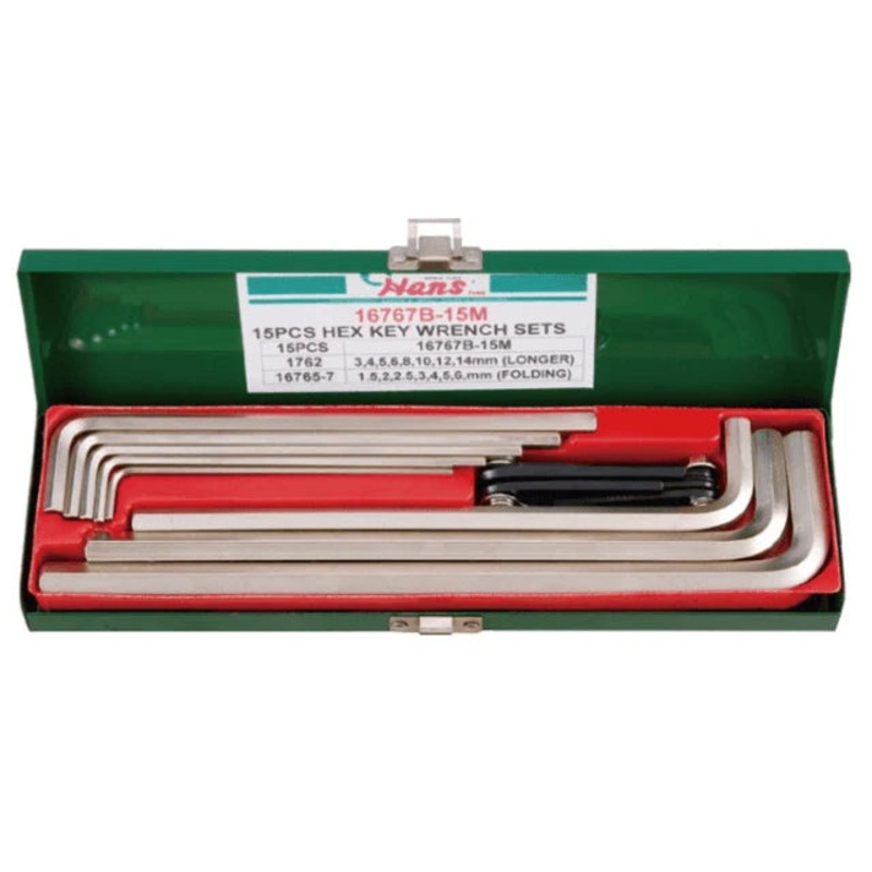 Hans 16767B-15M Hex Key / Allen Wrench Set 1.5-14mm (Long Arm)