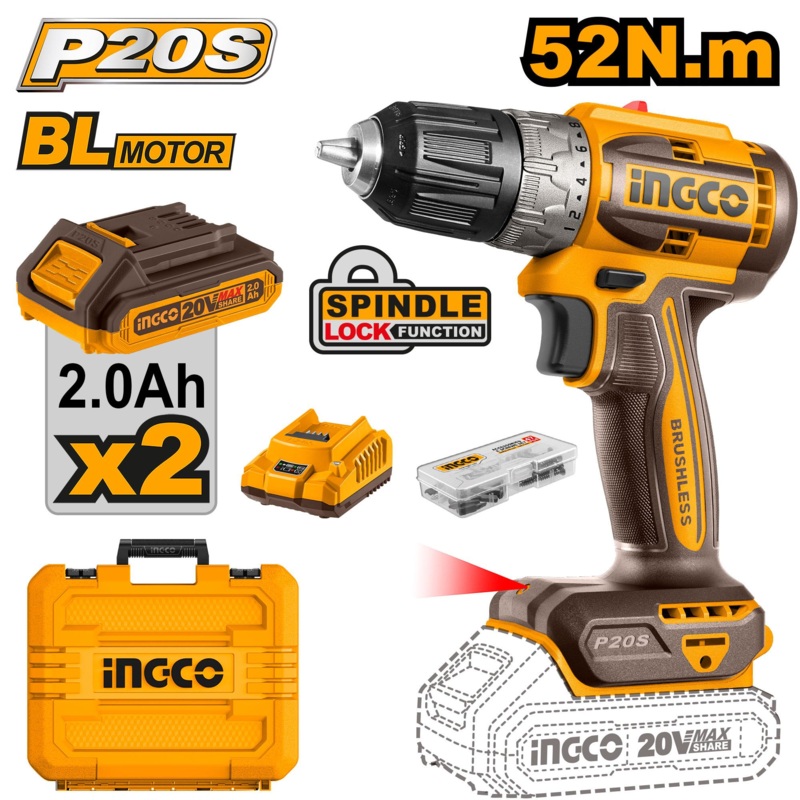 Ingco CDLI20453 Brushless Cordless Drill 20V