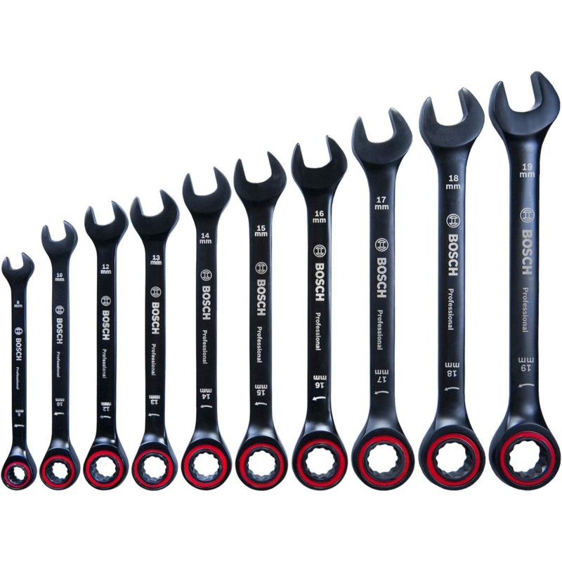 Bosch 1 600 A01 6BU 10Pcs Combination Ratchet Spanner Wrench Set 8-19mm