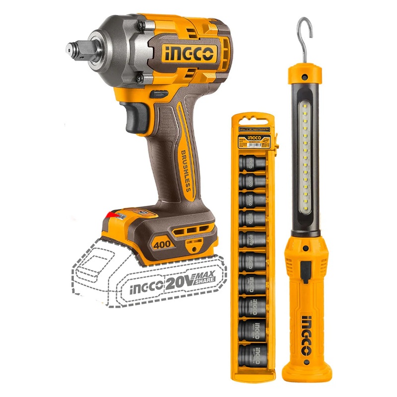 Ingco COSLI23048 20V Cordless Impact Wrench Combo Kit 3Pcs 2.0AH