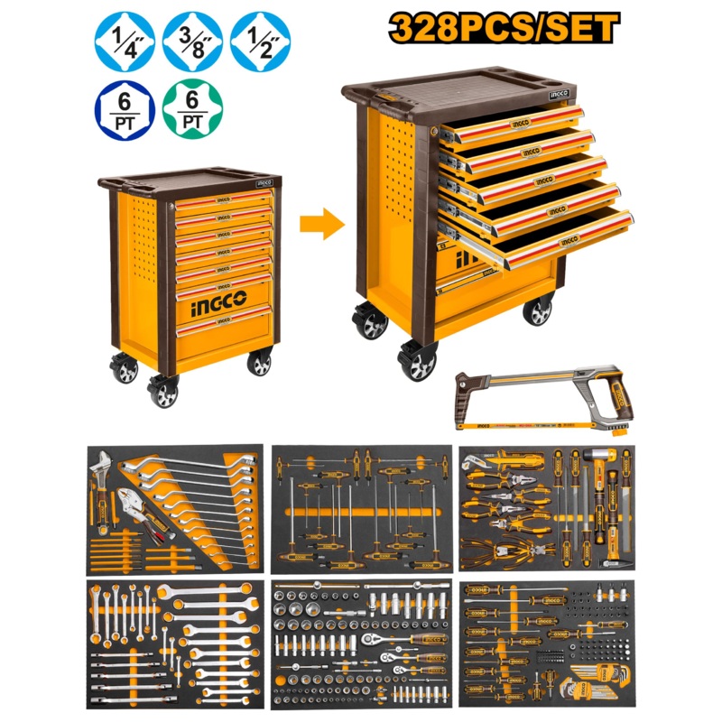 Ingco HTCS273281 Roller Tool Cabinet / Tool Chest with 328 pcs Hand Tools Set