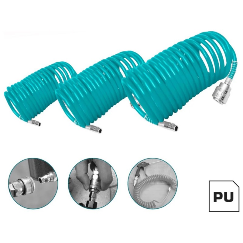 Total PU Recoil Air Hose with Quick Coupler Fittings