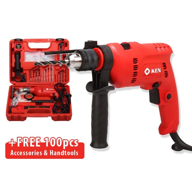 Ken 6913S Hammer Drill with 100pcs Accessories Kit Set