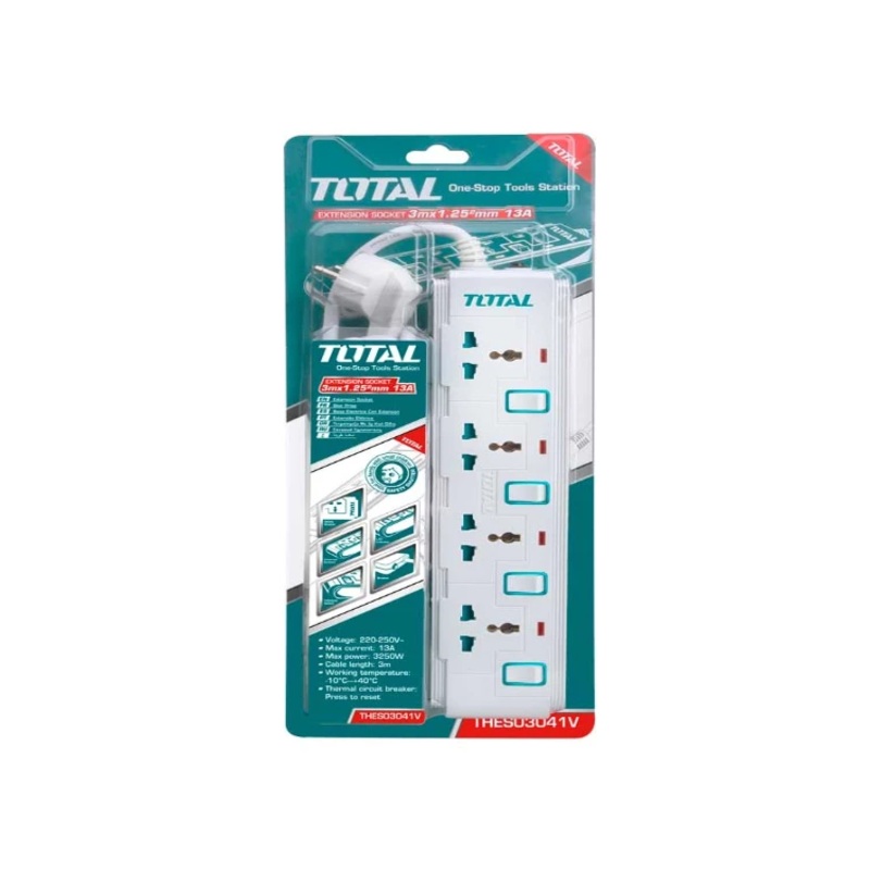 Total THES03041V Extension Cord Set (4 Sockets)