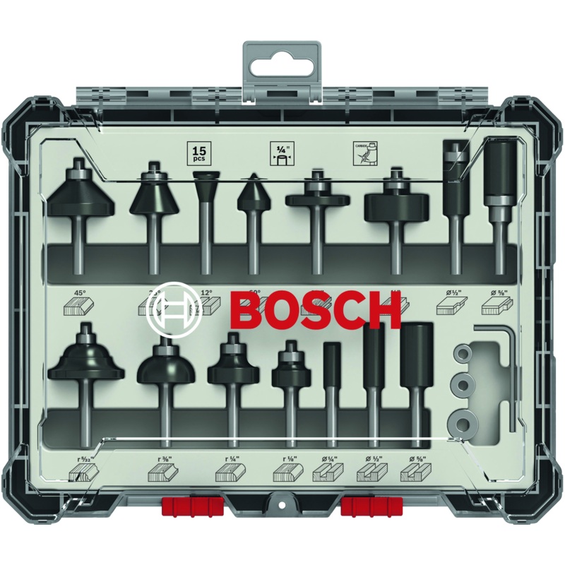 Bosch 2607017473 Router Bit Set 1/4" Shank (15pcs)