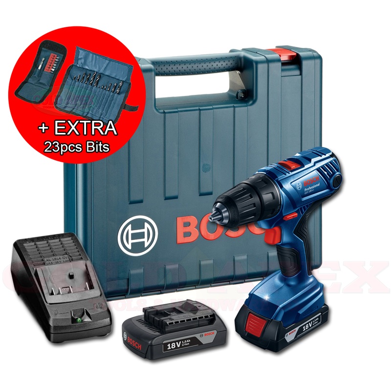 Bosch GSR 180-Li Cordless Drill / Driver (18 volts) + EXTRA 23pcs Accessory Bits