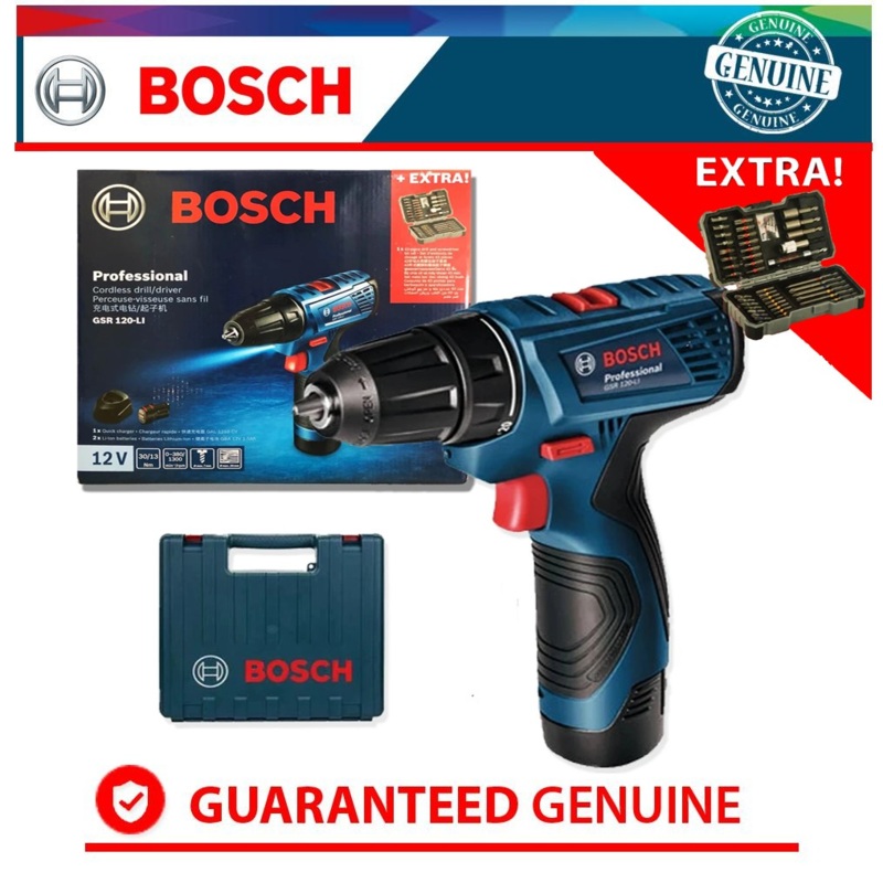 Bosch GSR 120-Li Cordless Drill / Driver + 43pcs Bit Set and Case