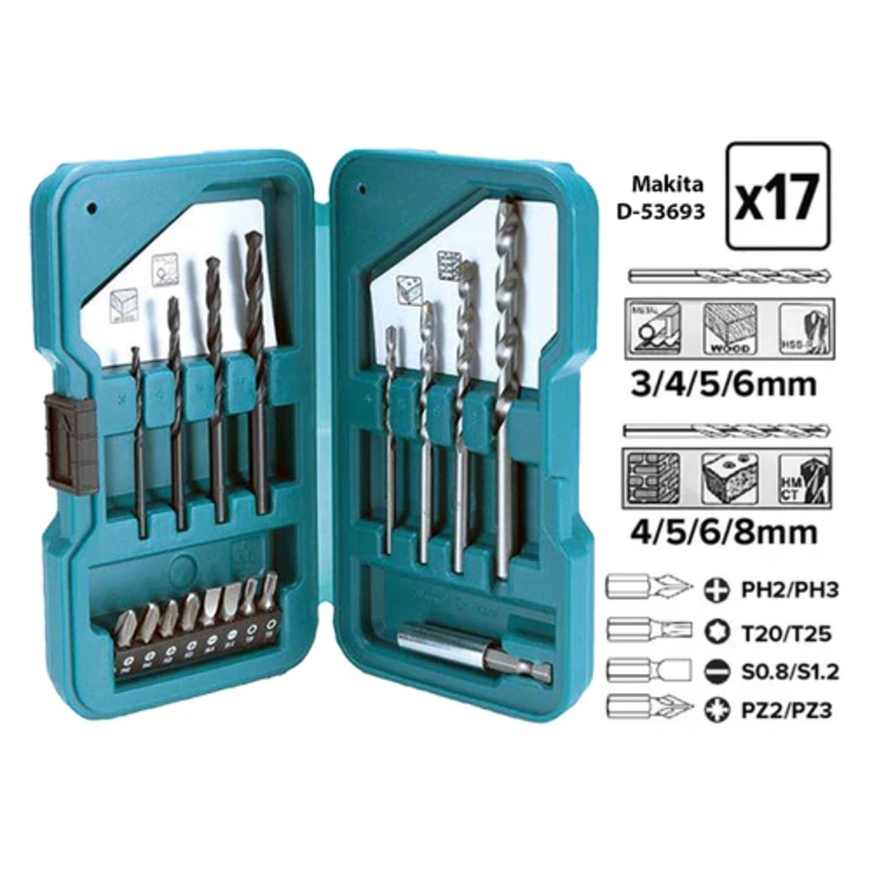 Makita D-53693 17 Pcs Multi Bit / Drill Bit Combination Set