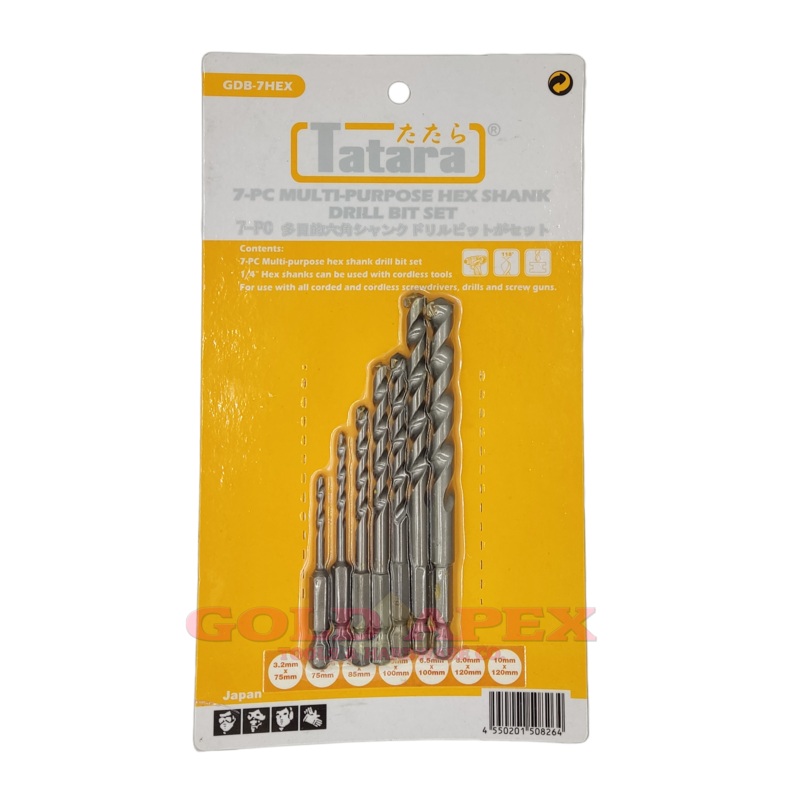 Tatara GDB-7HEX 7-Pc Multi Purpose Hex Shank Drill Bit Set