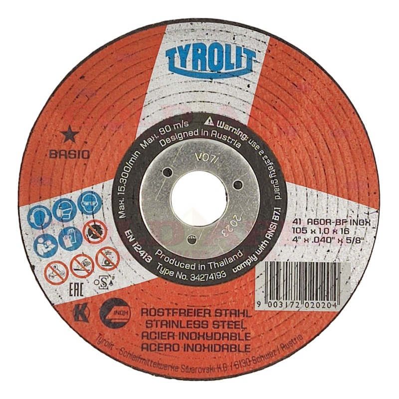 Tyrolit Cutting Disc 4" for Stainless (Super Thin)
