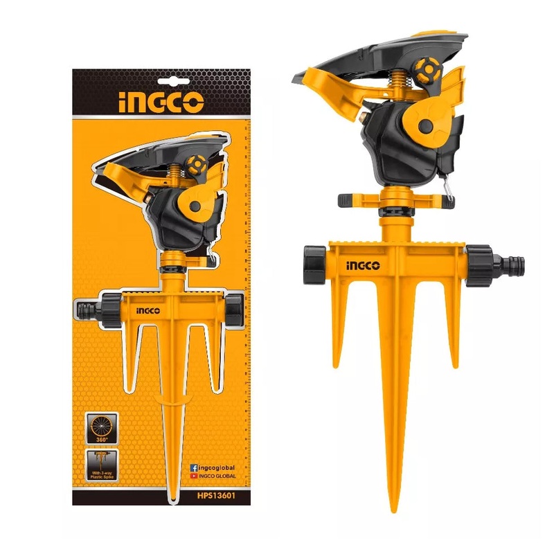 Ingco HPS13601 Auto Gear Sprinkler 360 w/ 3-Way Plastic Spike
