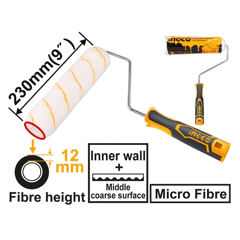 Ingco HRHT042301D Micro Fiber Paint Roller Inner Wall 9" Cylinder Brush