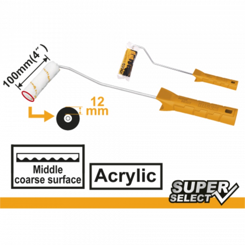 Ingco HRHT281002 Mini Paint Roller 4" (Inner Wall) Cylinder Brush [SS]