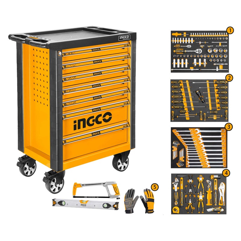 Ingco HTCS271621 Roller Tool Cabinet / Tool Chest with 162 pcs Hand Tools Set