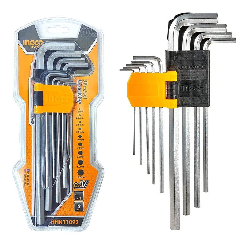 Ingco HHK11092 9pcs Hex Allen Key Wrench Set (Extra Long Arm)
