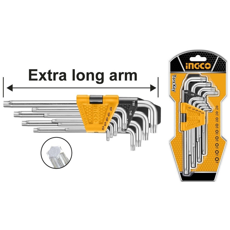 Ingco HHK13092 9pcs Torx Key Allen Wrench Set (Extra Long Arm)