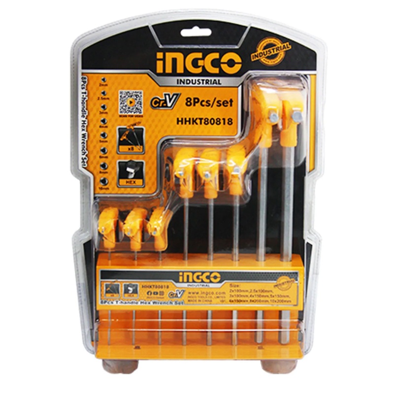 Ingco HHKT80818 8pcs Hex Allen Key Wrench Set (T-Handle)