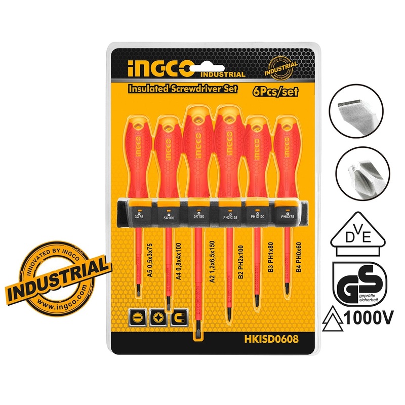 Ingco HKISD0608 Insulated 6pcs Screwdriver Set (Round Shank) 1000V