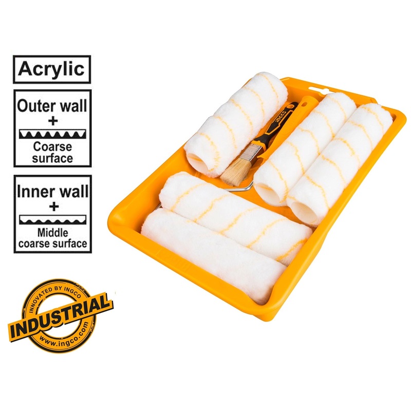 Ingco HKTCB83230083 8 in 1 Cylinder Paint Roller with Tray Set 9"