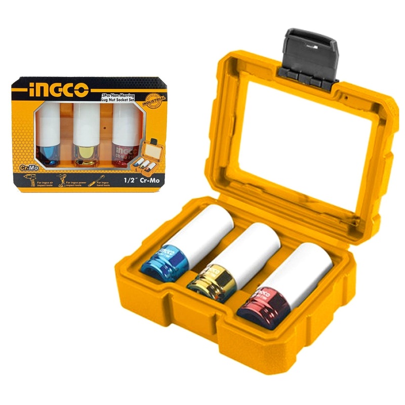 Ingco HNMLNS031 3pcs Non Marring Lug Nut Impact Socket Wrench Set 1/2" Drive