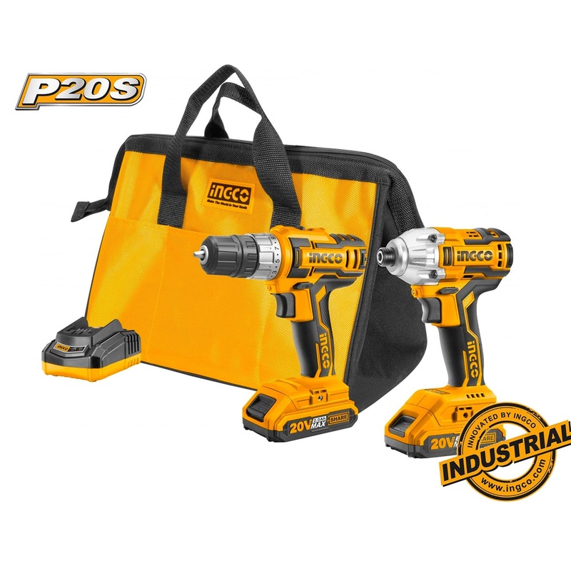 Ingco CKLI2006 20V Li-Ion Cordless 2pc Combo Kit: Drill & Driver