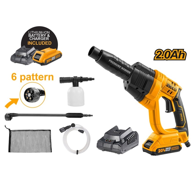 Ingco CPWLI20082P 20V Cordless Li-Ion High Pressure Washer 20V