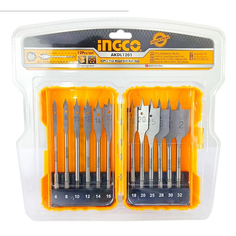 Ingco AKDL1201 12pcs Flat Wood Drill Bits Set