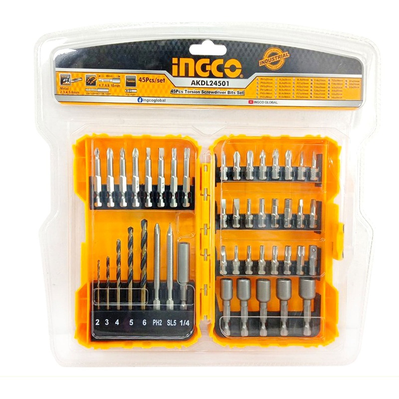 Ingco AKDL24501 45pcs Torsion Screwdriver Bit Set