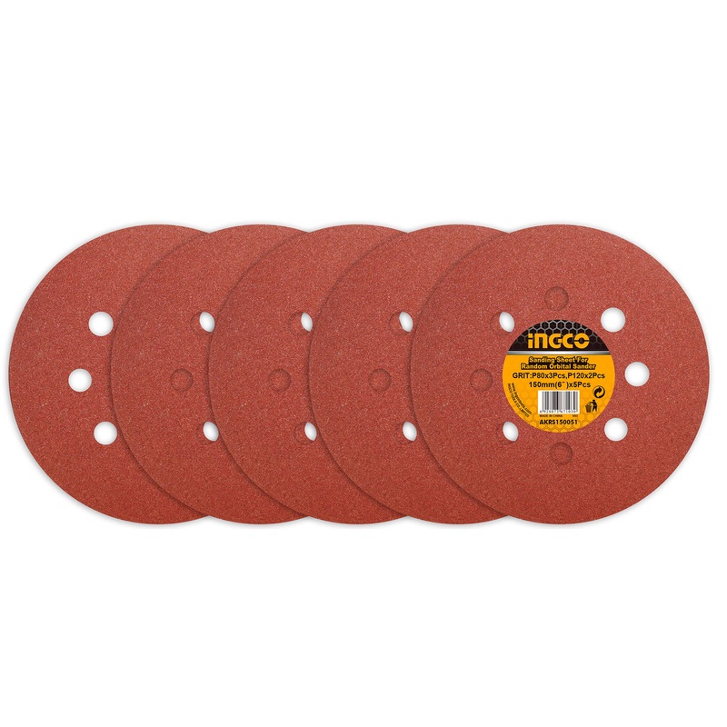 Ingco AKRS150051 Sanding Sheet for Random Orbit Sander 5pcs/Set