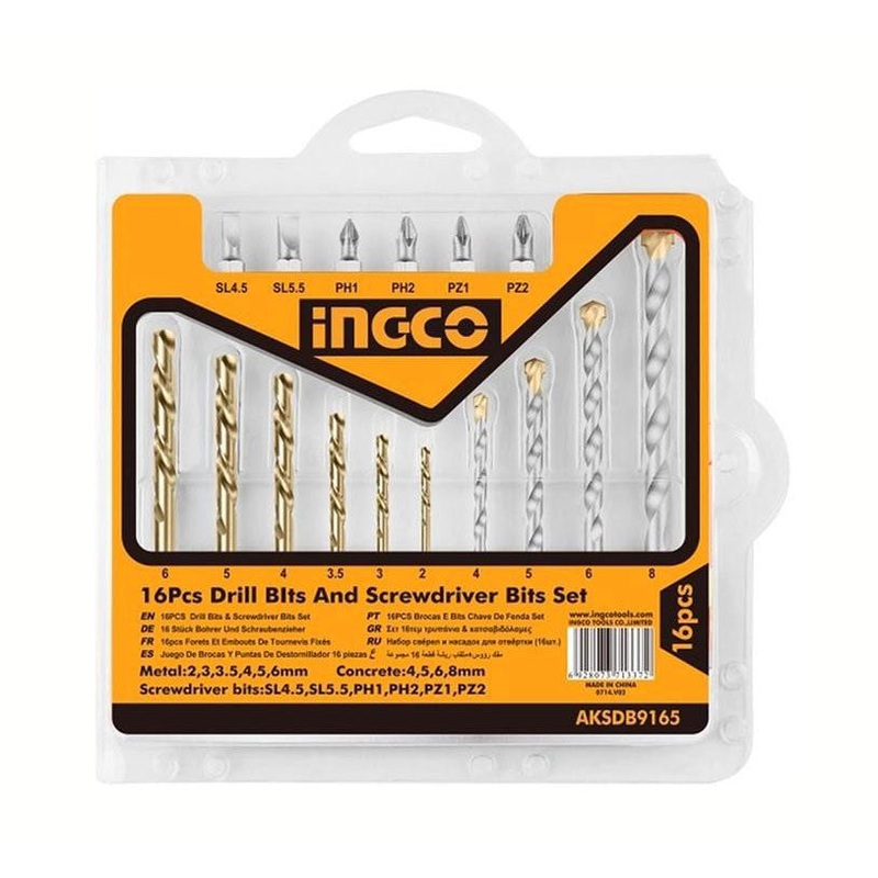 Ingco AKSDB9165 16pcs Drill Bits Set Screwdriver Bit Set