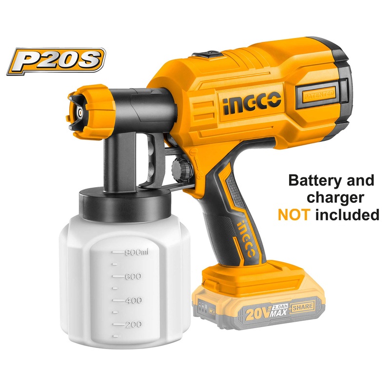 Ingco CSGLI2001 20V Cordless Paint Spray Gun (Bare)