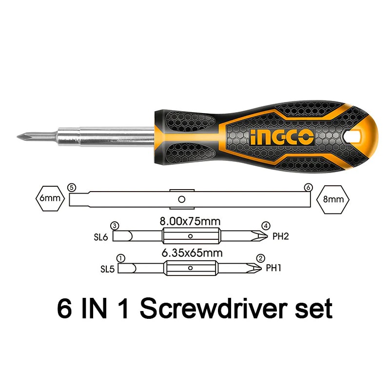 Ingco AKISD0608 6in1 Screwdriver Set