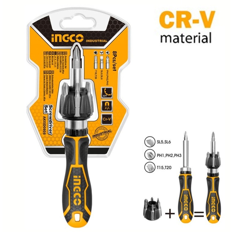 Ingco AKISD0808 8pcs Ratchet Screwdriver Set