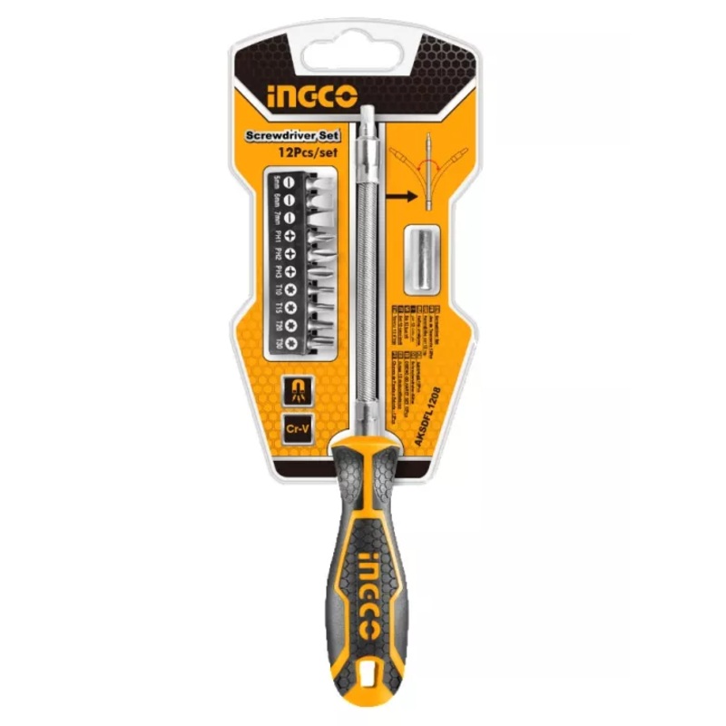 Ingco AKSDFL1208 12pcs Flexible Shaft Screwdriver Set