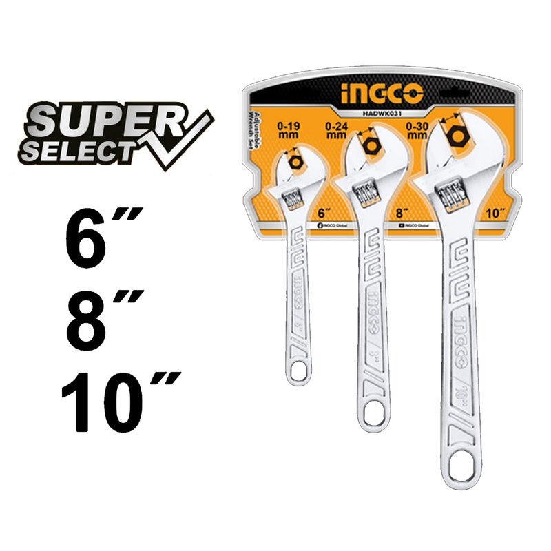 Ingco HADWK031 3pcs Adjustable Wrench Set [SS]