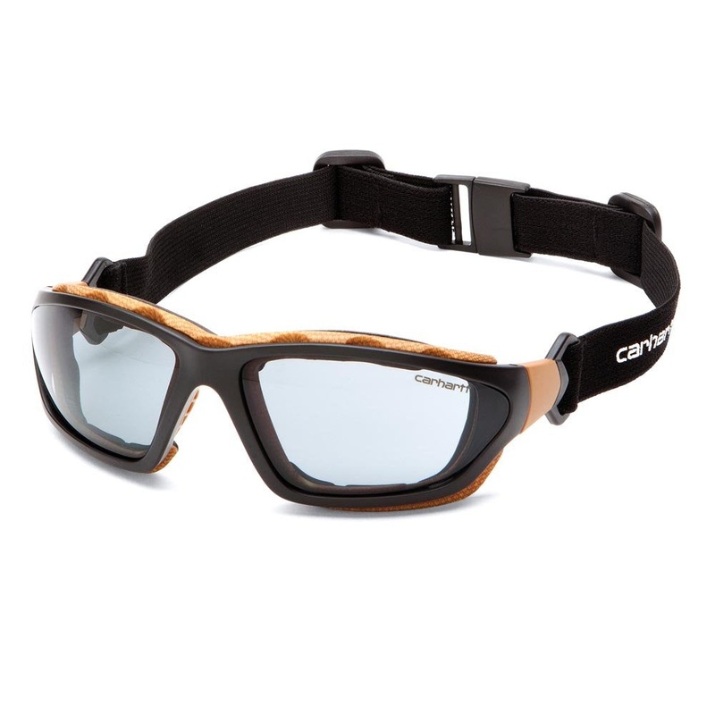 Carhartt Carthage Safety Eyewear with Vented Foam Carriage, Gray Anti-fog Lens Black/Tan Frame