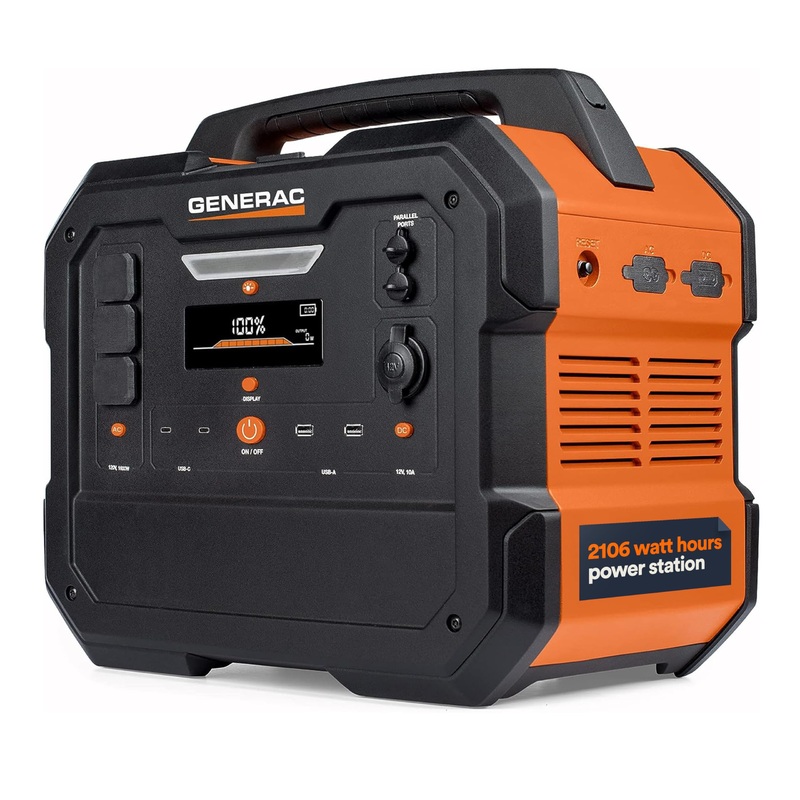 Generac 2106Wh Portable Power Station with Lithium-Ion Battery - Clean, Emission-Free Power - Wirless Charging Pad and Compact Design - Camping, RV, Indoor/Outdoor Use - Orange/Black