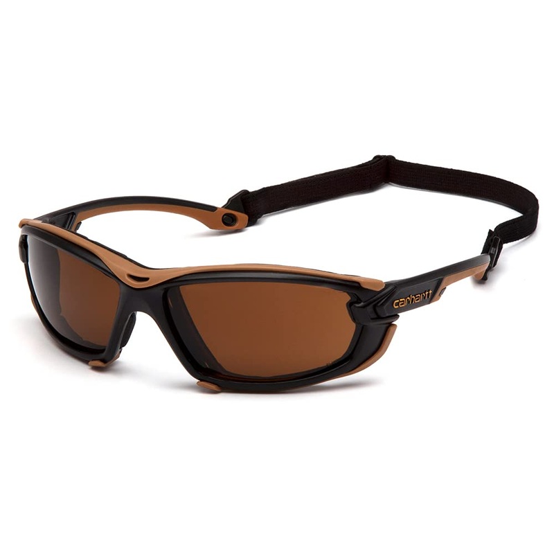 Carhartt Toccoa Safety Glasses, Black/Tan Frame, Sandstone Bronze H2MAX Anti-Fog Lens