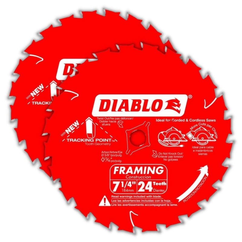 Diablo Tracking Point 7-1/4 in. 24-Tooth Circular Saw Blades  2-Pack - Tico Carbide, Smooth Cutting, Low Vibration, Non-Stick Coating  D0724VPX