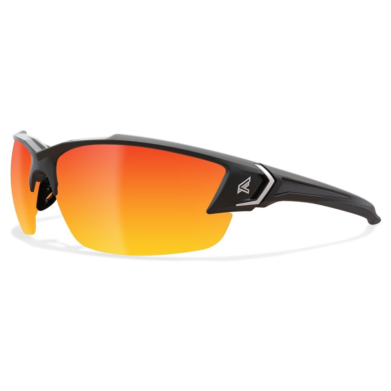 Edge SDKAP119-G2 Khor G2 Wrap-Around Safety Glasses, Anti-Scratch, Non-Slip, UV 400, Military Grade, ANSI/ISEA & MCEPS Compliant, 5.04" Wide, Black Frame / Aqua Precision Red Mirror Lens