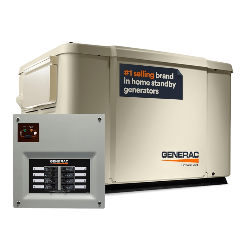 Generac 7.5kW Powerpact Home Standby Generator with 50 Amp Transfer Switch, Reliable for Whole House Use, Natural or LP Gas Powered, Long-Life Operation, Digital Controller with LED Indicators, Bisque