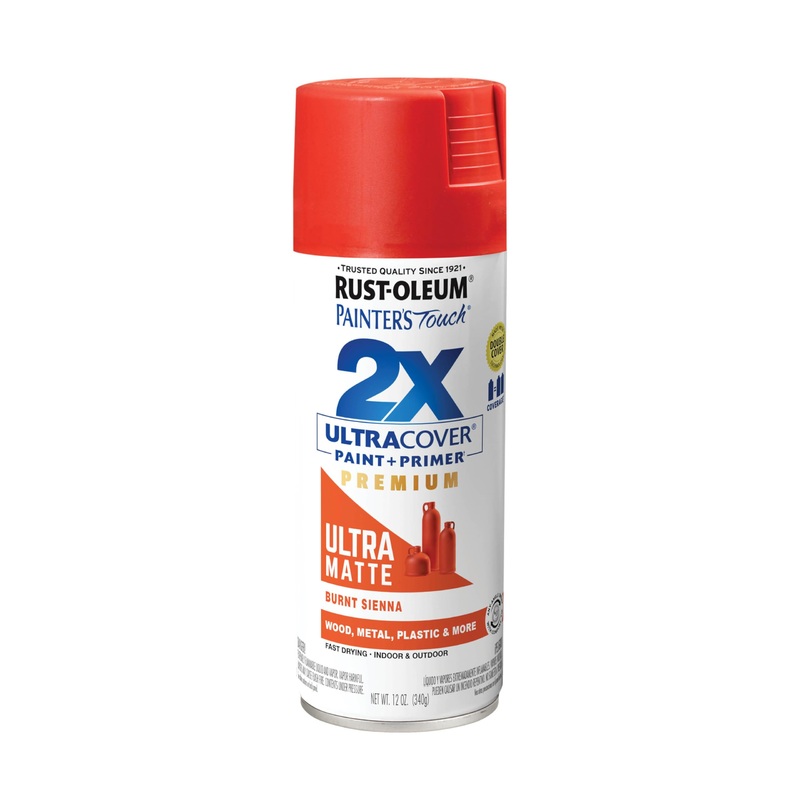 Rust-Oleum 366987 Painter's Touch 2X Ultra Cover Spray Paint, 12 oz, Ultra Matte Burnt Sienna Ultra Matte Burnt Sienna 12 Ounce (Pack of 1) Ultra Matte