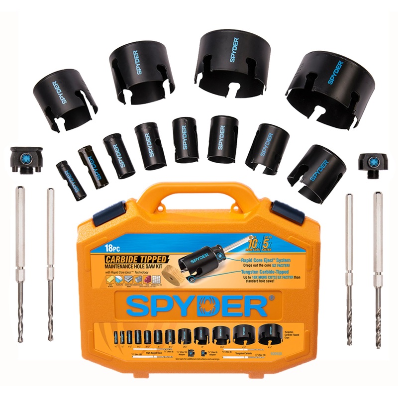 Spyder Tungsten Carbide Tipped Rapid Core Eject Maintenance Hole Saw Kit, 18-Piece