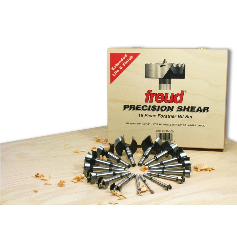 [ USED ]Freud Precision Shear Serrated Edge Forstner Drill Set with Steep Angled Cutting Edges for Bottom, Pocket and Overlapping Holes - Includes 16 Pieces Bits 1/4" to 2-1/8" - PB-100